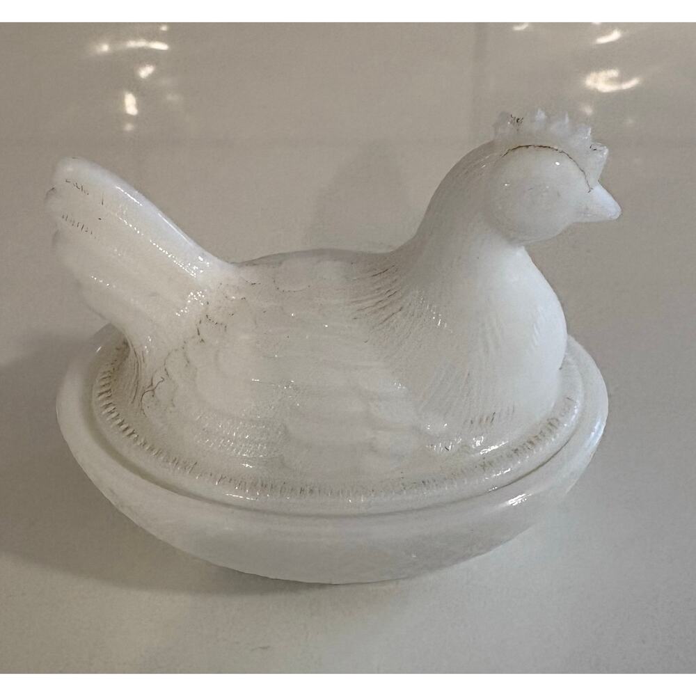 Vintage Milk Glass Hen on Nest Salt Cellar